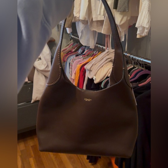 Coach Dark Brown Leather Shoulder Bag with Brass Accent - Picture 2 of 5